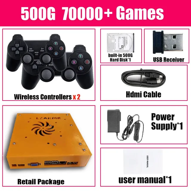 LZAKMR M8 Plug and Play Retro 1037U Game Console 500G HDD 70000+