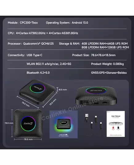 Carlinkit Android 13 Tv Box LED 8 128GB CarPlay Wireless Android Auto Wireless Adapter Support Youtube