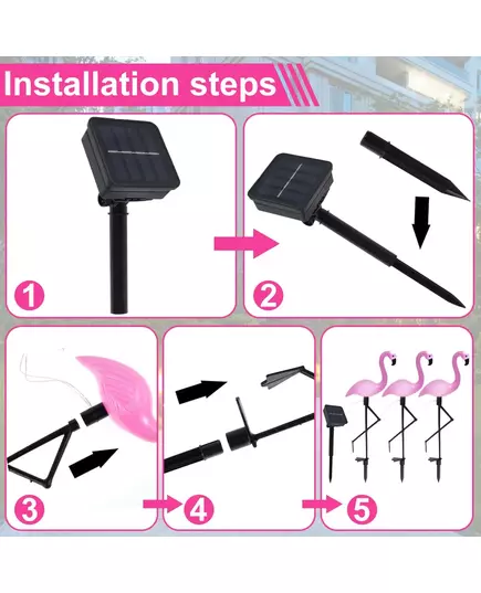 3PCS Flamingo Solar Light Waterproof LED Pink Flamingo Stake Light Landscape Ground Lamp for Outdoor Pathway