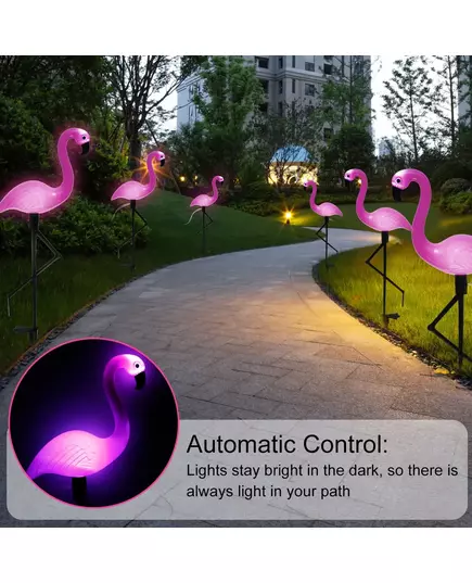 3PCS Flamingo Solar Light Waterproof LED Pink Flamingo Stake Light Landscape Ground Lamp for Outdoor Pathway