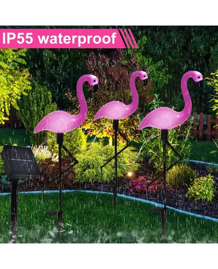 3PCS Flamingo Solar Light Waterproof LED Pink Flamingo Stake Light Landscape Ground Lamp for Outdoor Pathway