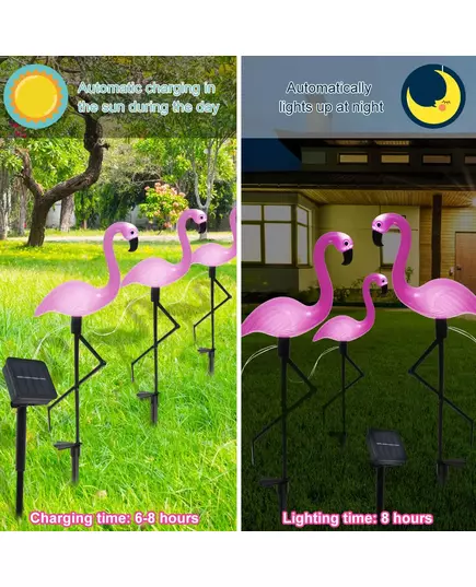 3PCS Flamingo Solar Light Waterproof LED Pink Flamingo Stake Light Landscape Ground Lamp for Outdoor Pathway
