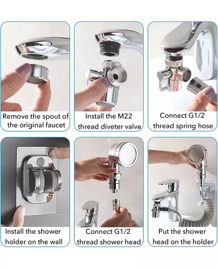 Basin Faucet Diverter Valve with Shower Head Bathroom Kitchen Tap Adapter Splitter Set Water Diversion Shower