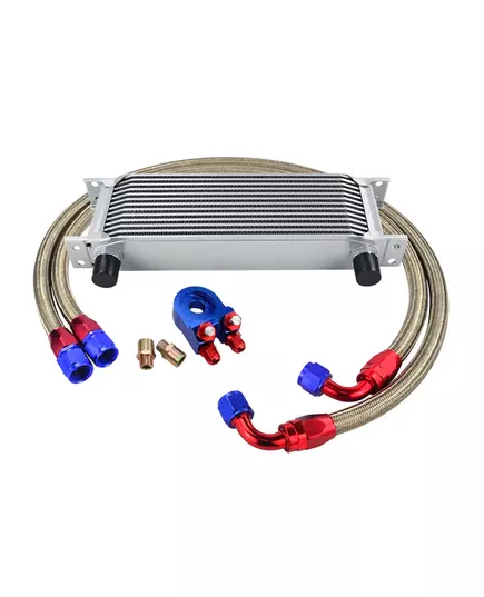 Universal 13 Rows Oil Cooler Kit Oil Filter Sandwich Adapter Nylon Stainless Steel Braided An10 Hose