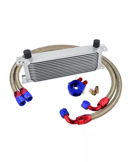 Universal 13 Rows Oil Cooler Kit Oil Filter Sandwich Adapter Nylon Stainless Steel Braided An10 Hose