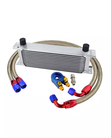 Universal 13 Rows Oil Cooler Kit Oil Filter Sandwich Adapter Nylon Stainless Steel Braided An10 Hose