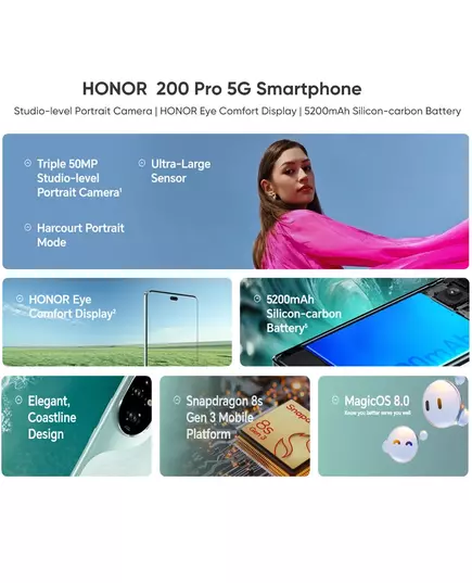 2024 Global Version HONOR 200 Pro Snapdragon 8s Gen 3 5G Smartphone 6 78 120Hz AMOLED
