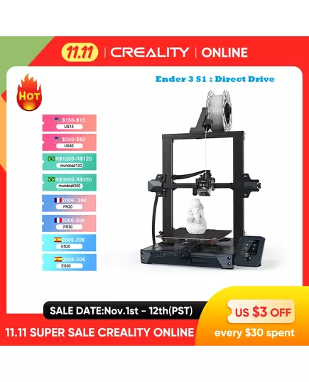 Top Ender 3 S1 3D Printer Direct Dual Gear Extruder Dual Z Axis 32Bit Silent High