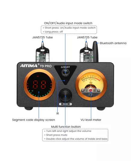 AIYIMA T9 PRO APTX HD Bluetooth Amplifier Audio 100Wx2 HiFi Stereo Power Amplificador USB DAC COAX