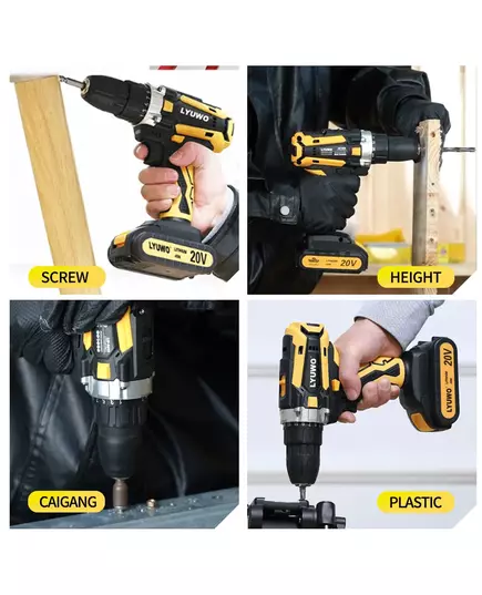 LYUWO 21V 10mm Cordless Drill Rechargeable Electric Screwdriver Lithium Battery Household Multi function 2 Speed Power