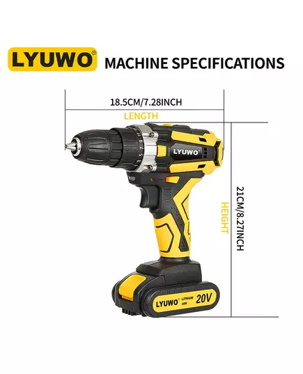 LYUWO 21V 10mm Cordless Drill Rechargeable Electric Screwdriver Lithium Battery Household Multi function 2 Speed Power