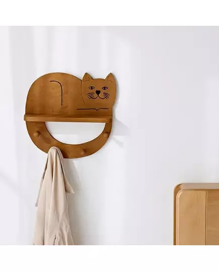 Solid Wood Storage Shelves Hooks Cute Cat Multifunctional Shelves Home Wall Hanging Kitchen Storage Accessories Home