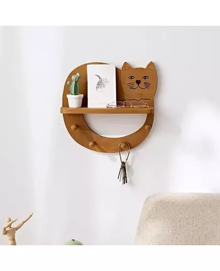 Solid Wood Storage Shelves Hooks Cute Cat Multifunctional Shelves Home Wall Hanging Kitchen Storage Accessories Home
