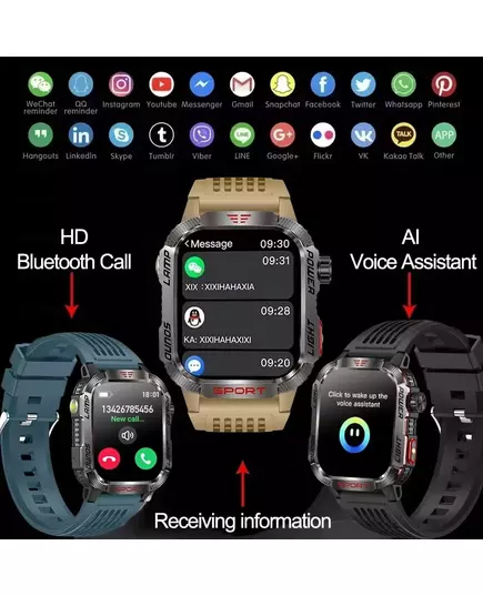 2024 New For Xiaomi Military Smart Watch Men 1 96 inch GPS Compass IP68 Bluetooth call