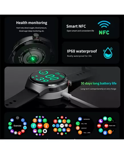 New GT4 Pro GPS NFC Smart Watch Men 360 360 AMOLED Screen Heart rate Bluetooth Call