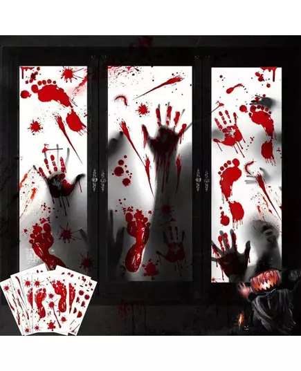 1sheet Halloween Decorations Window Stickers Terror Bloody Handprint Footprint Halloween Party Wall Decal Stickers Props