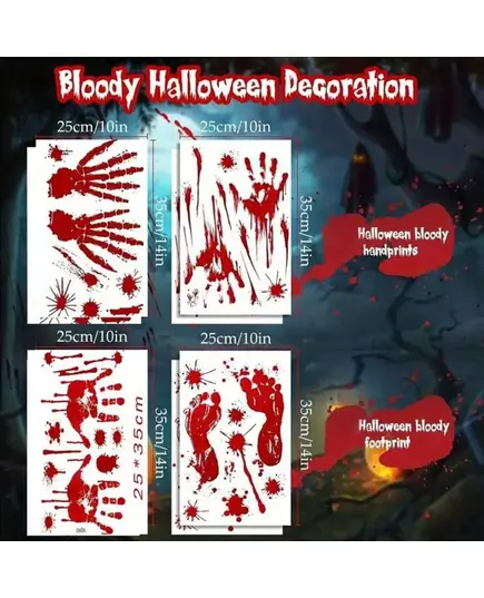 1sheet Halloween Decorations Window Stickers Terror Bloody Handprint Footprint Halloween Party Wall Decal Stickers Props