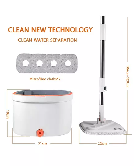 Mop Water Separation Square Mop With Bucket 3PCS Mop Heads 360 Ceaning Microfiber Lazy Floor Floating