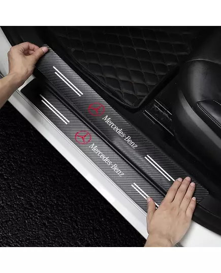 4Pcs Car Door Plate Carbon Fiber Threshold Protector Sticker Decals For Mercedes Benz W166 W212 W204