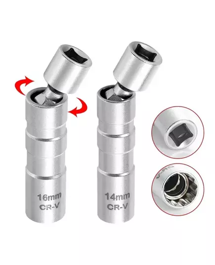 Spark Plug Socket Wrench Adapter 14mm16mm Set Universal Joint with Magnetic Flexible Socket Thin Wall 3