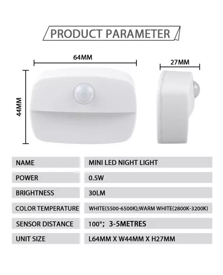 1Pcs LED Night Light Wireless PIR Motion Sensor Lights Corridor Closet Stair Room Lamps Energy Saving