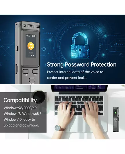 64GB 16GB 8GB Digital Voice Recorder Voice Activated Audio Recording Noise Reduction with Playback MP3 Music