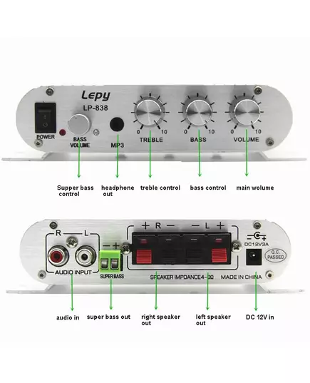 With 12V3A Power Audio Cable Lepy LP 838 MINI Digital Hi Fi Car Power Amplifier 2