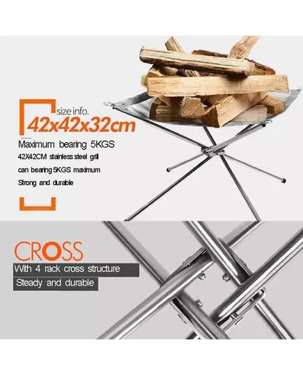 Stainless Steel Outdoor Camping Campfire Fire Rack Foldable Mesh Fire Pit Wood Stove Fire Frame Rack
